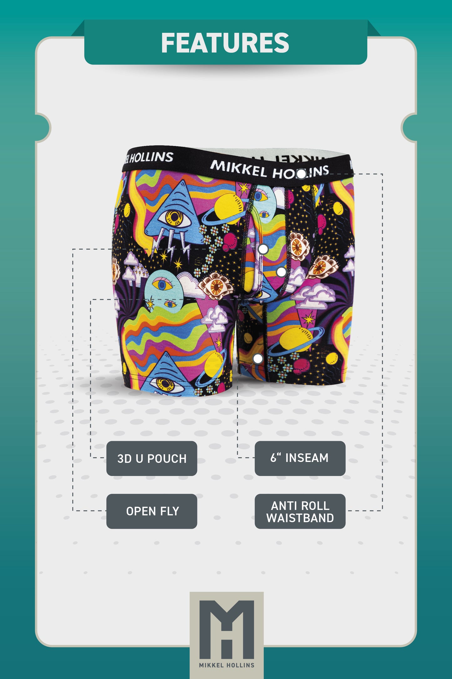 Mens Boxer Brief With Fly - Cosmic Love Design