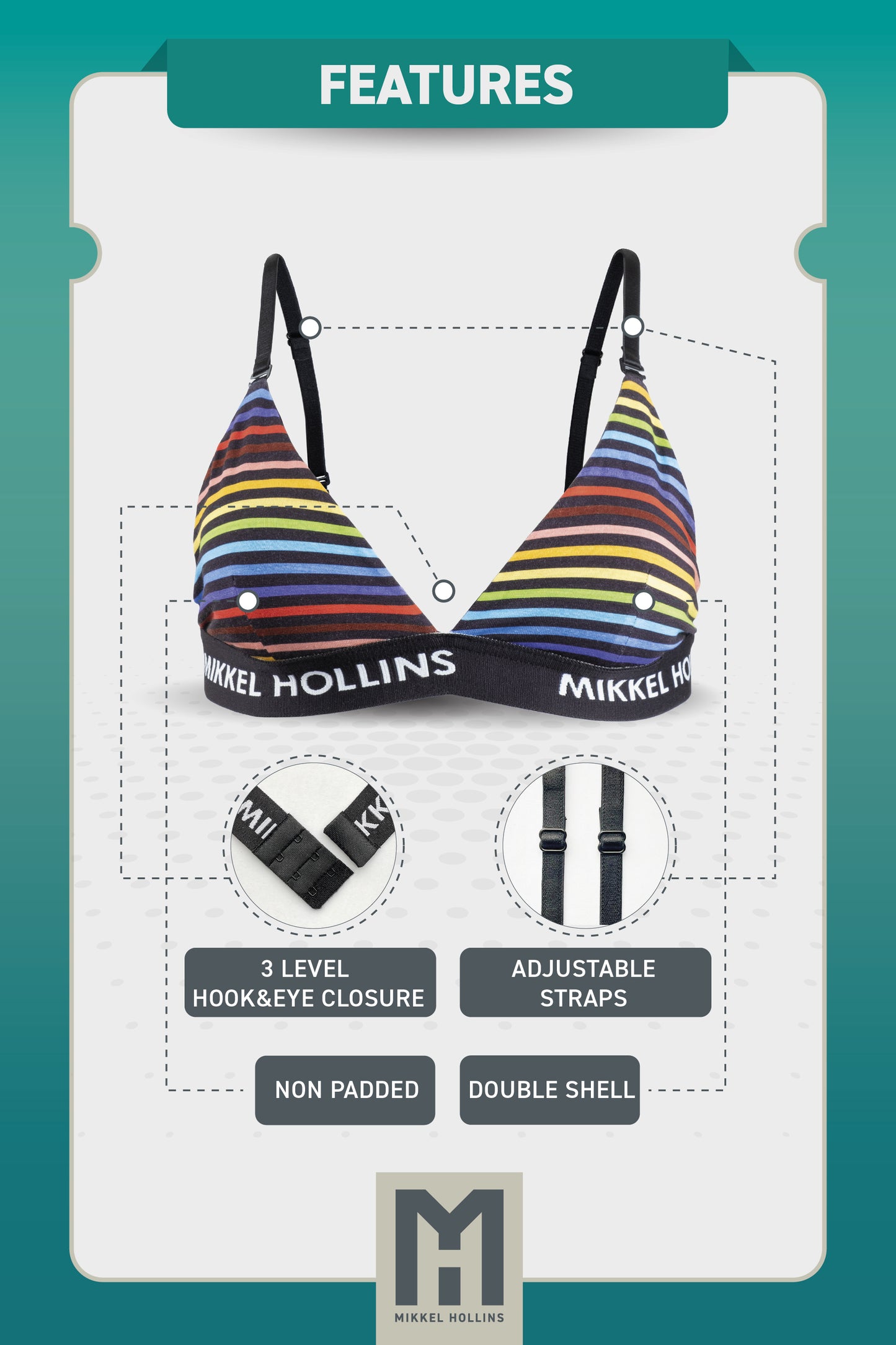 Womens Triangle Bralette - Pride Rainbow Striped