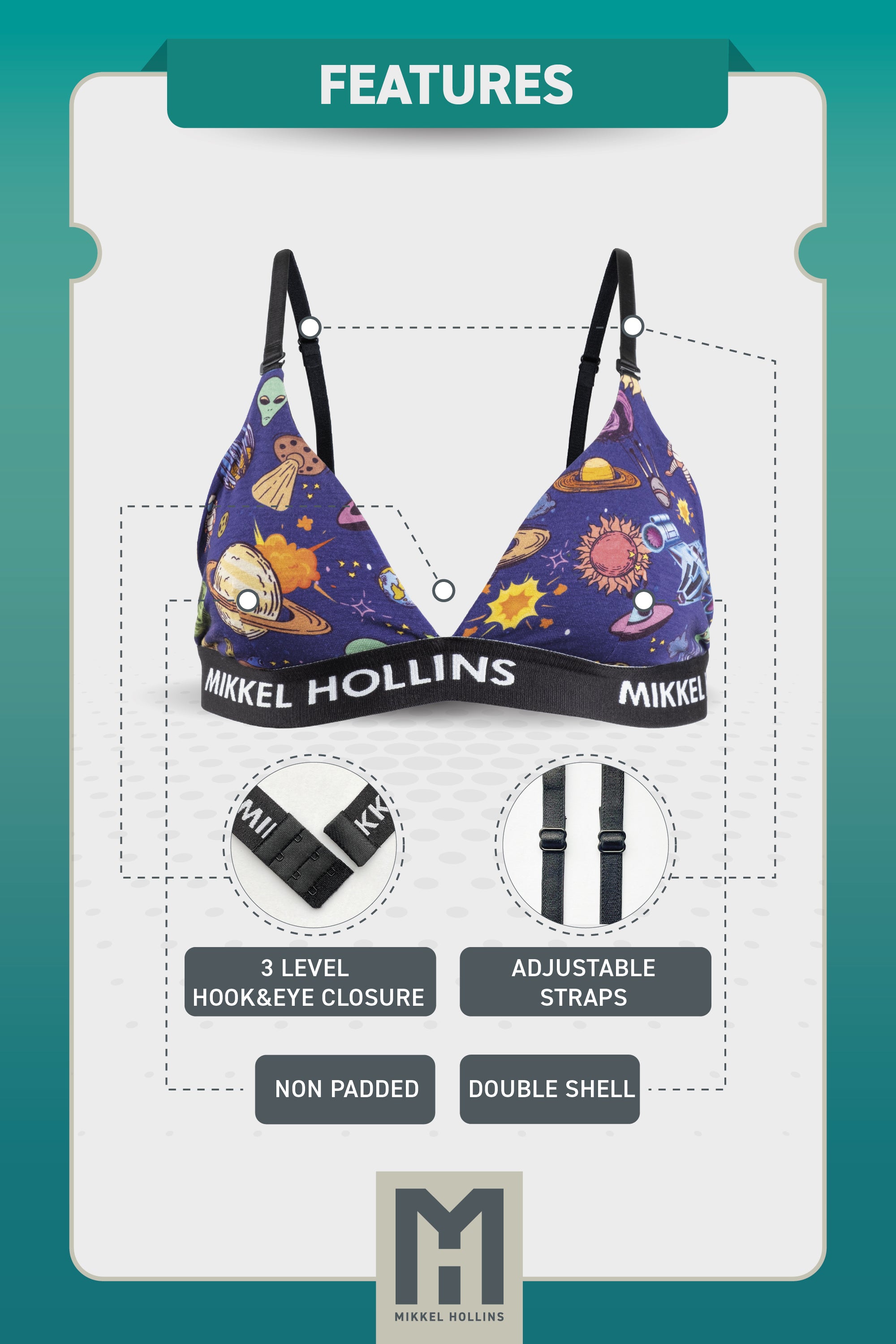 Womens Triangle Bralette - Space Wars