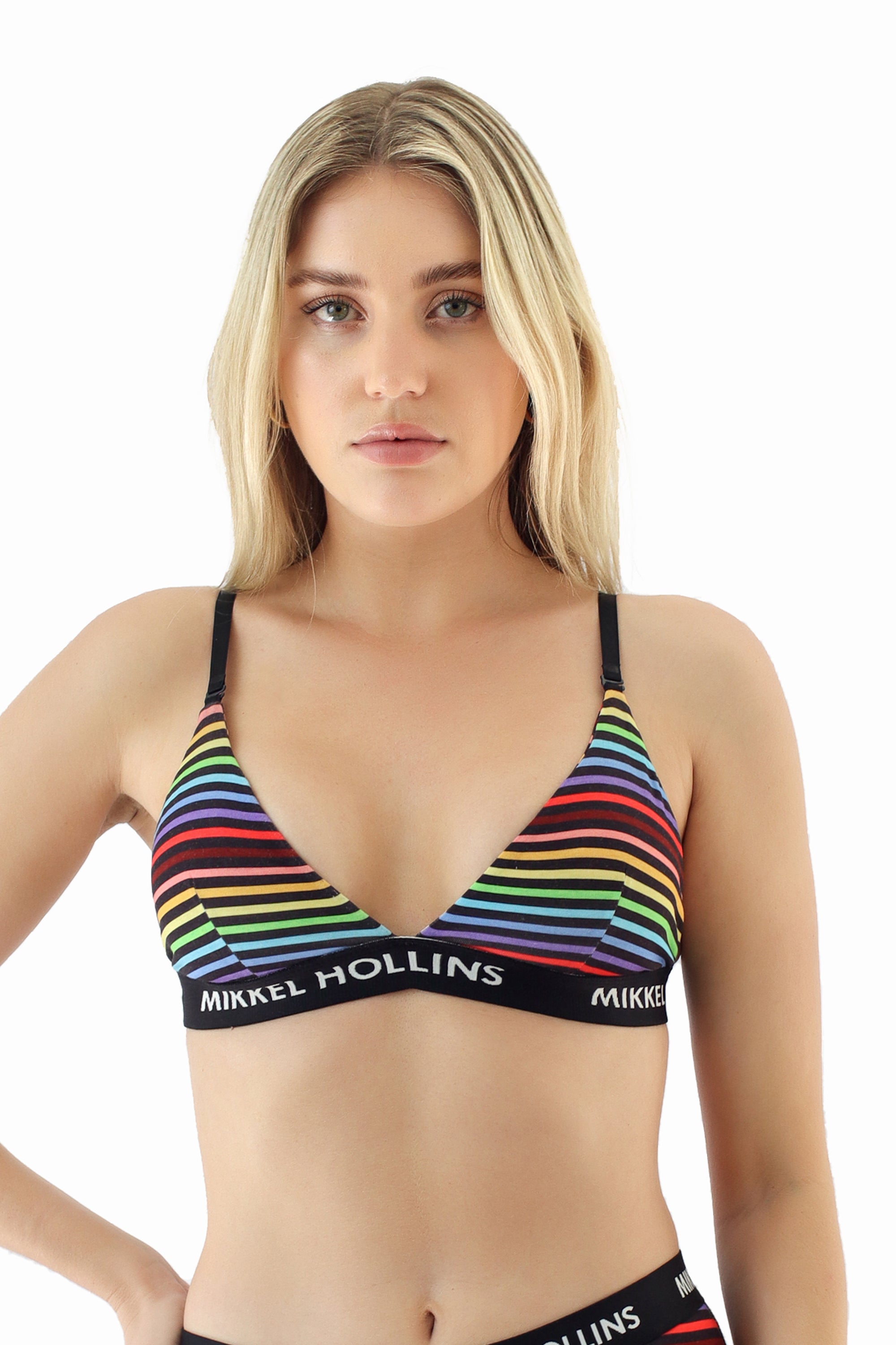 Womens Triangle Bralette - Pride Rainbow Striped