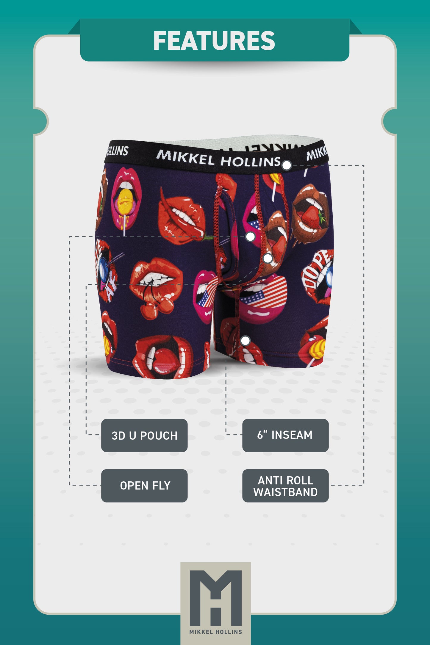 Mens Boxer Brief With Fly - Sexy Lips Design