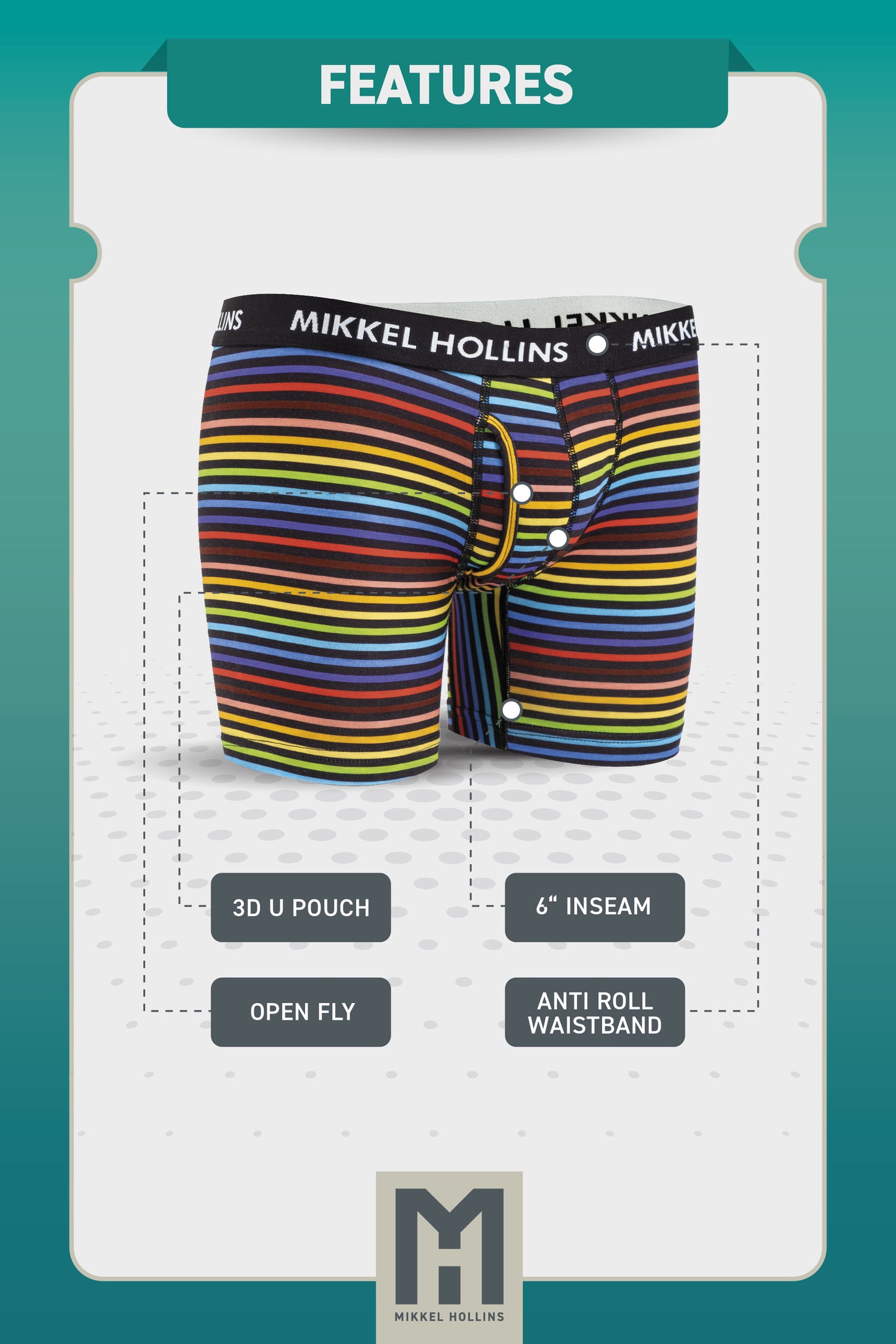 Mens Boxer Brief With Fly - Pride Rainbow Stripes