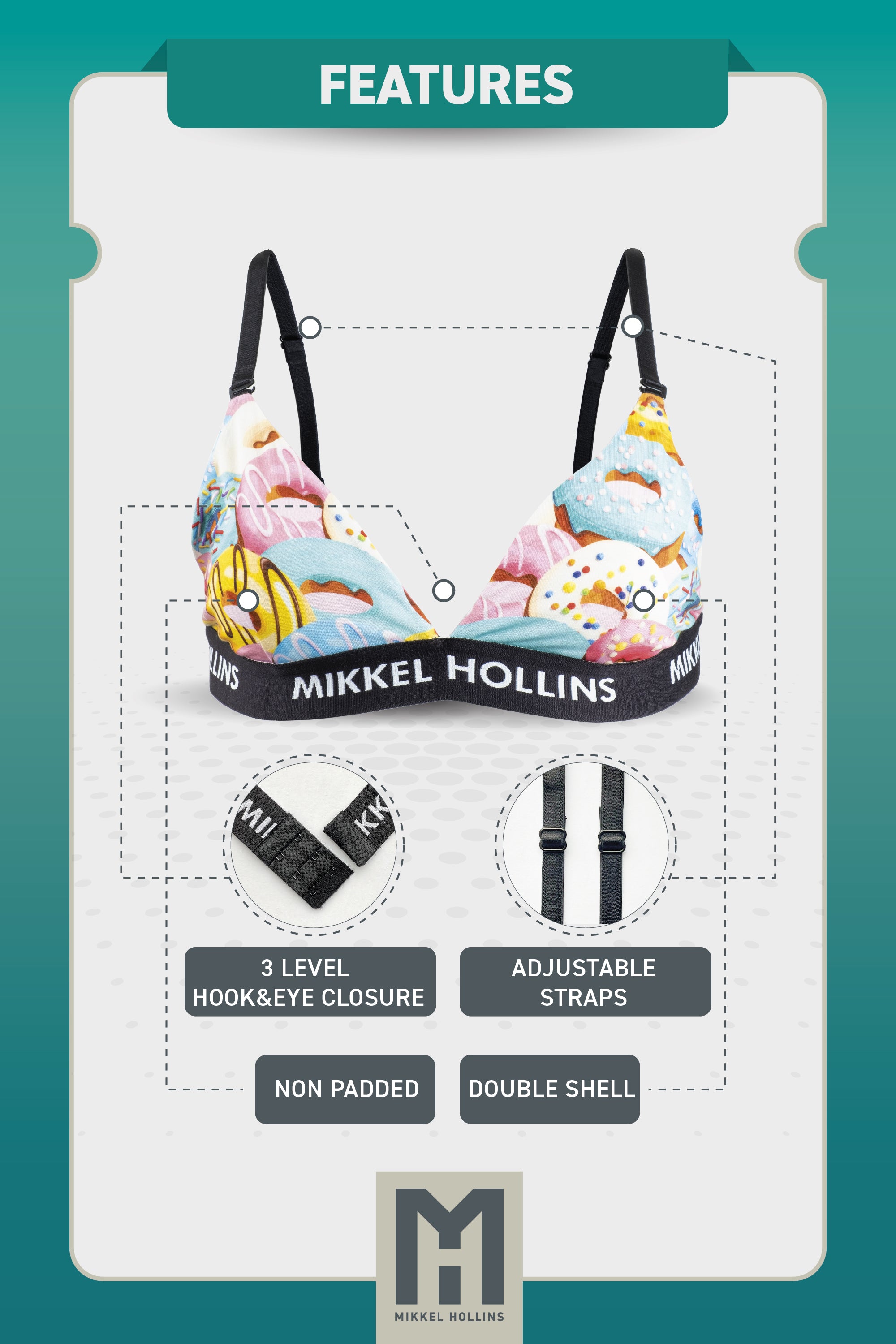 Womens Triangle Bralette - Donuts