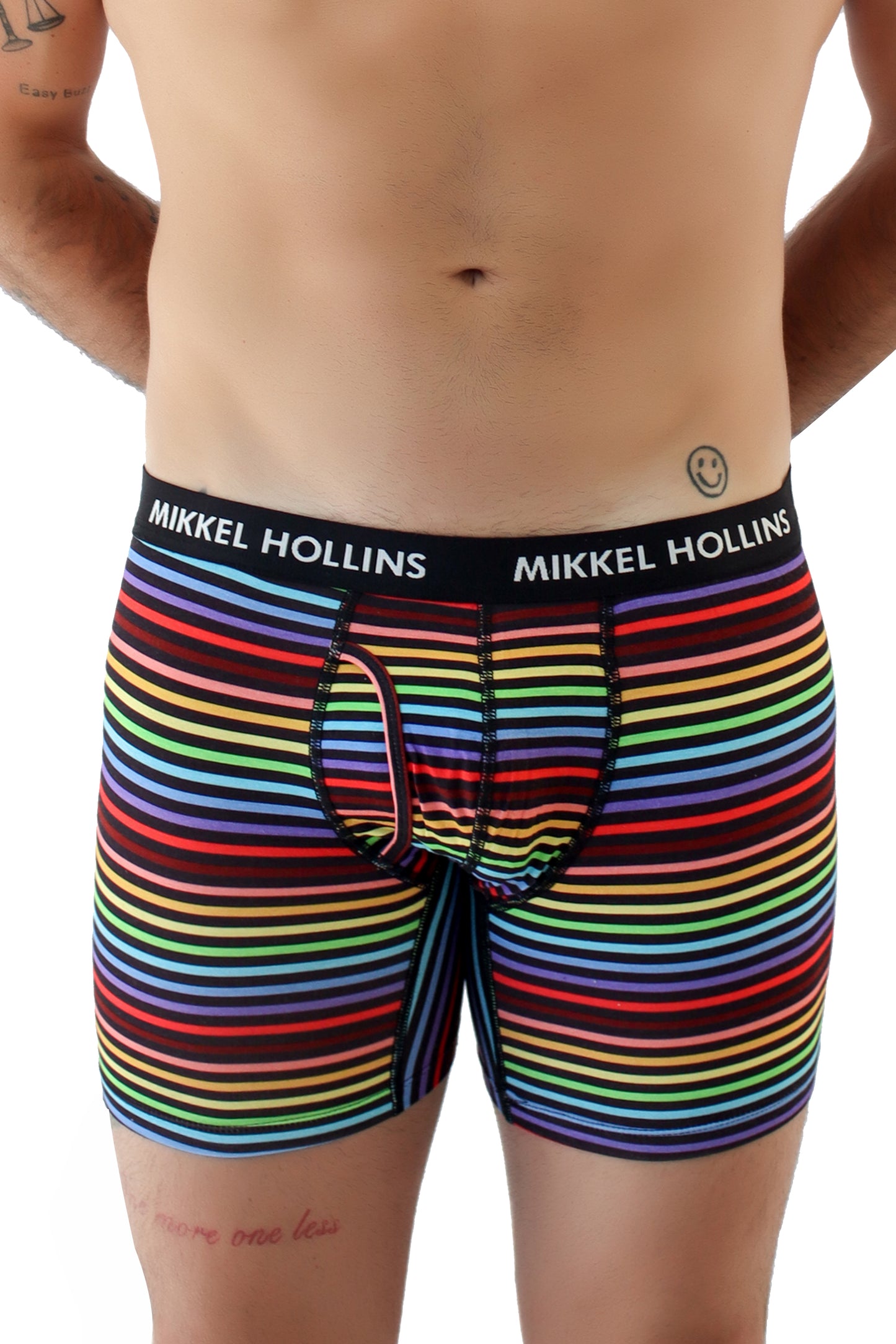 Mens Boxer Brief With Fly - Pride Rainbow Stripes