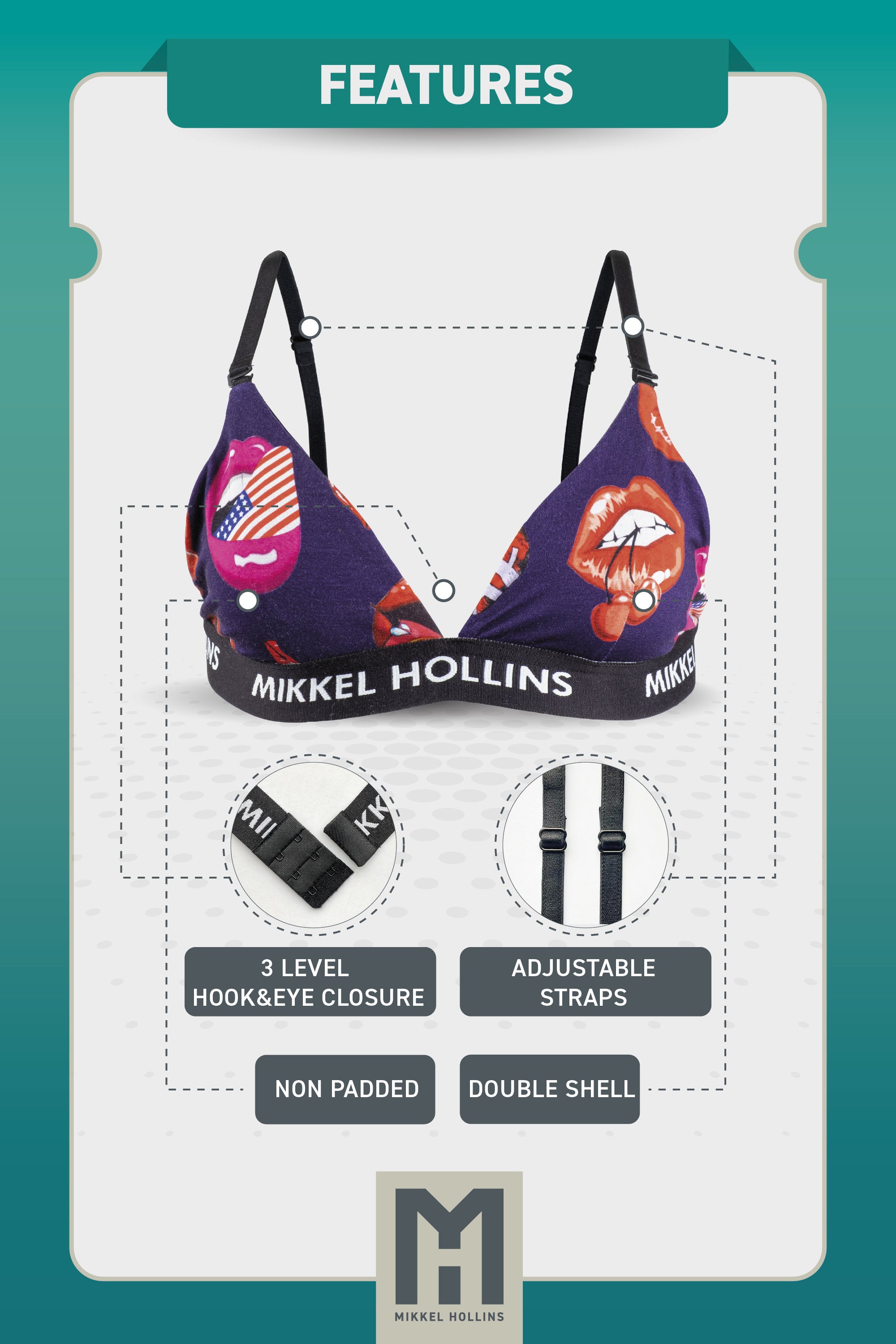 Womens Triangle Bralette - Sexy Lips Design